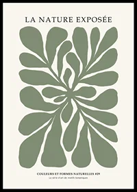 Grafisk illustration av gröna bladformer på beige bakgrund-0