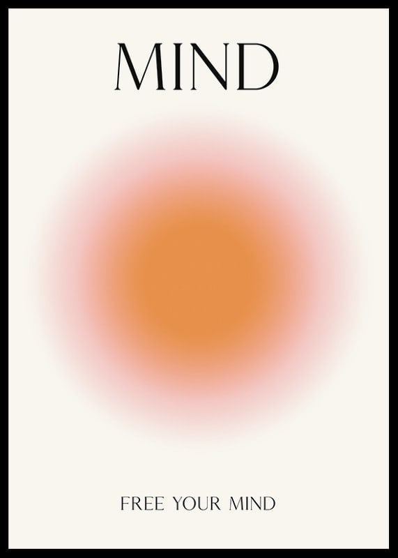 Abstrakt cirkelform i orange og pink med teksten MIND-12