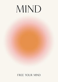 Abstrakt cirkelform i orange og pink med teksten MIND-1