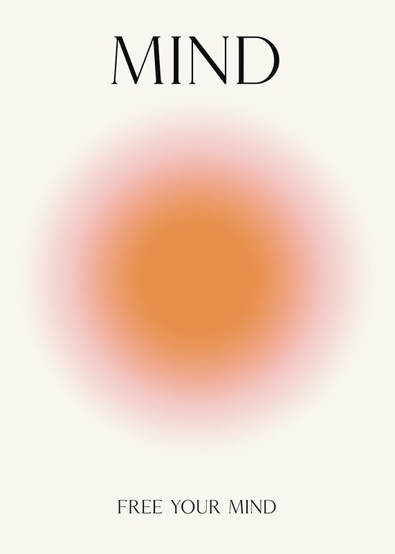 Abstrakt cirkelform i orange og pink med teksten MIND-12