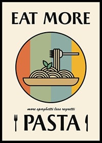 Illustrated pasta dish with fork against retro colored background-6