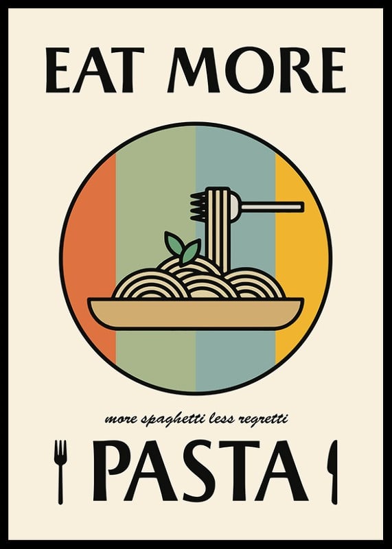 Illustrated pasta dish with fork against retro colored background-12