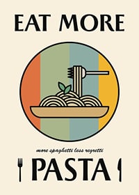 Illustrated pasta dish with fork against retro colored background-7