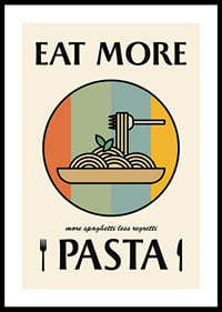 Illustrated pasta dish with fork against retro colored background-0