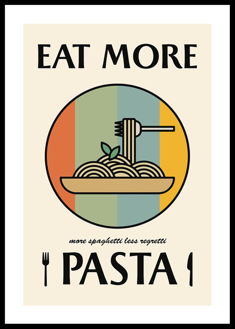Illustrated pasta dish with fork against retro colored background-12