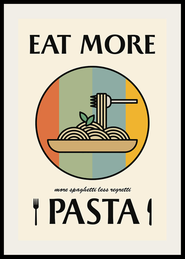 Prato de massa ilustrado com garfo contra fundo colorido retrô-12