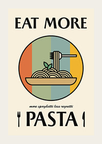 Illustrated pasta dish with fork against retro colored background-3