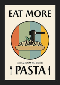 Prato de massa ilustrado com garfo contra fundo colorido retrô-5