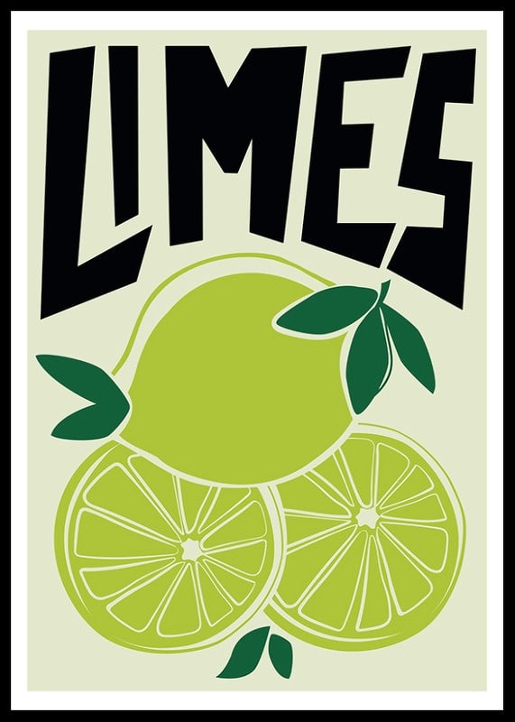 Retro illustration of lime fruit and lime wedges in green-12