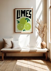 Retro illustration of lime fruit and lime wedges in green-2