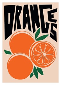 Graphic illustration of oranges with leaves and text in black-1