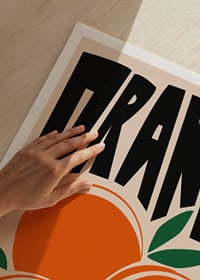 Graphic illustration of oranges with leaves and text in black-3