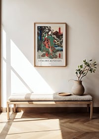 Japansk kvinne i grønn kimono ved en bekk, Utagawa Kunisada-2