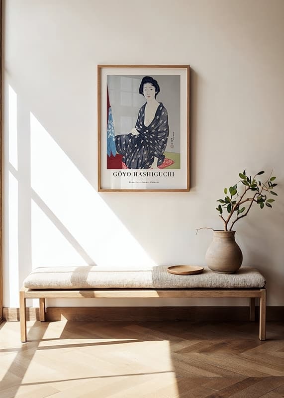 Japansk kvinde i mønstret sommerkimono af Goyō Hashiguchi-12