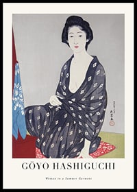 Japansk kvinde i mønstret sommerkimono af Goyō Hashiguchi-0
