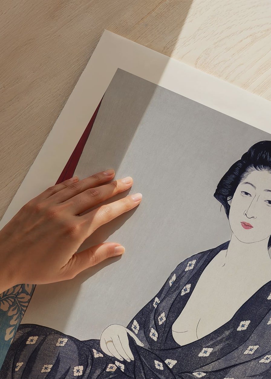 Japansk kvinde i mønstret sommerkimono af Goyō Hashiguchi-12