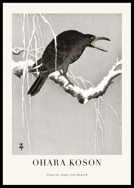 Crow On Snowy Tree Branch No1 By Ohara Koson-12
