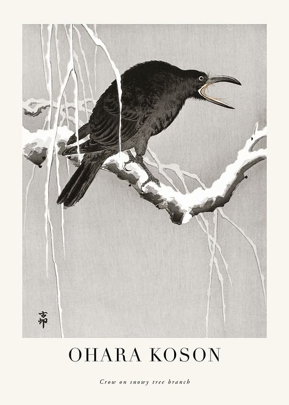 Plagát Crow On Snowy Tree Branch No1 By Ohara Koson