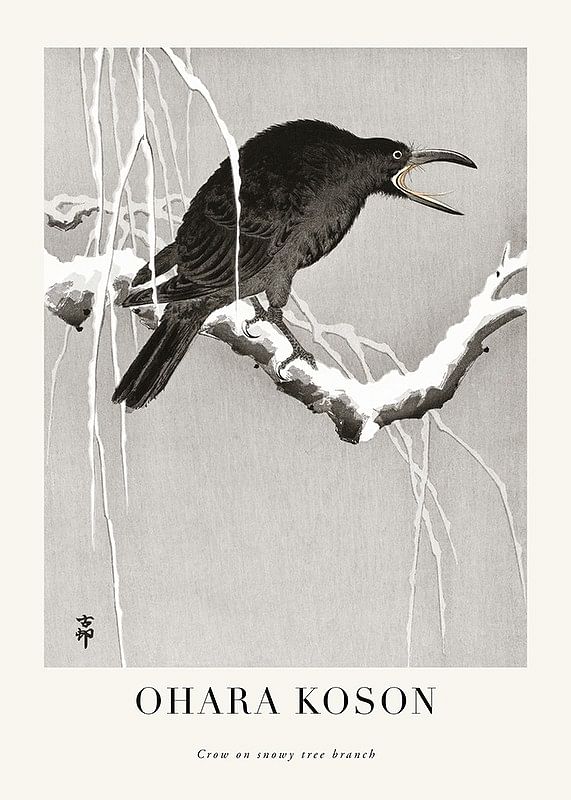 Crow On Snowy Tree Branch No1 By Ohara Koson-12
