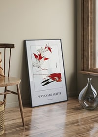 Origami birds in red and white on a light background, Watanabe Seitei-2