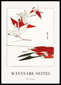 Origami birds in red and white on a light background, Watanabe Seitei-0