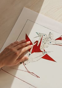 Origami birds in red and white on a light background, Watanabe Seitei-3
