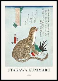 Japansk illustration av sittande tiger med mönstrad päls-0