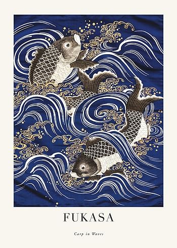 Plagát Carp In Waves Fukasa