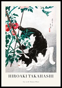Illustration of black and white cat among tomato plants by Hiroaki Takahashi-0