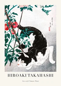 Illustration of black and white cat among tomato plants by Hiroaki Takahashi-1