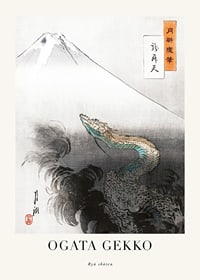 Japansk illustration av drake vid Fuji, mjuka toner av Ogata Gekko-1