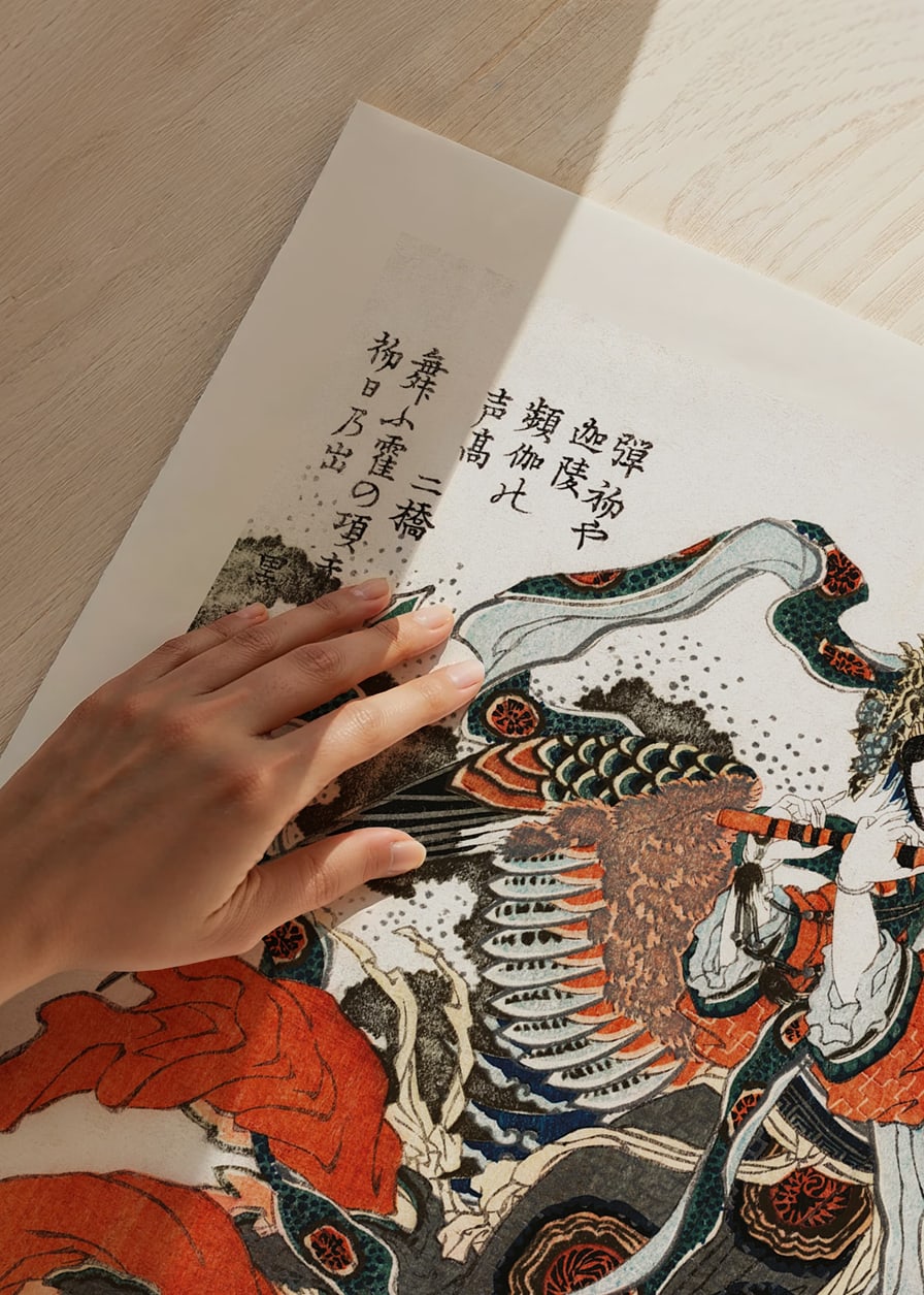 Woman in colorful kimono playing flute, Japanese ukiyo-e style-12