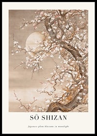 Fleur de prunier japonaise traditionnelle avec lune par Sō Shizan-0