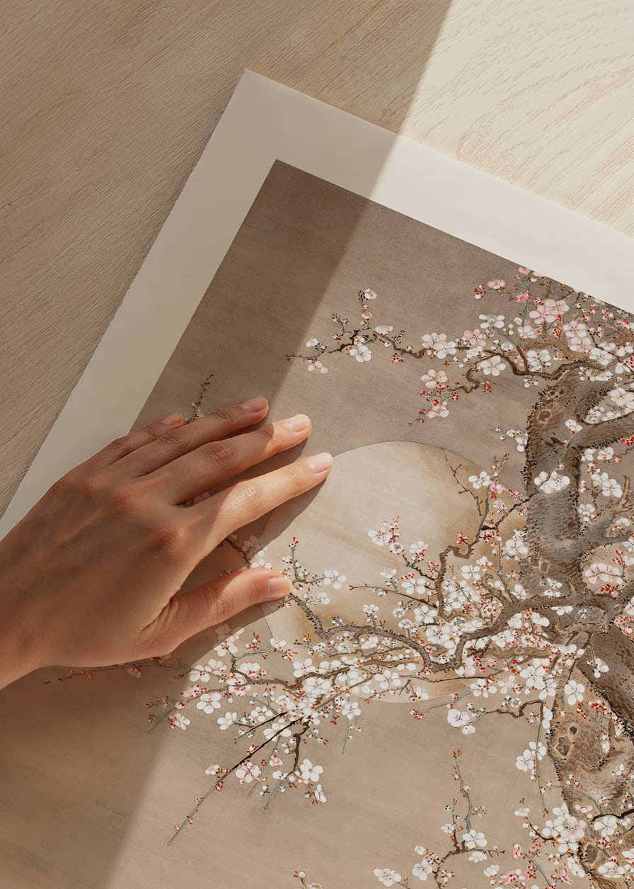 Fleur de prunier japonaise traditionnelle avec lune par Sō Shizan-12