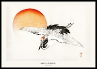 Illustrerad trana i flykt mot röd sol, japansk stil av Kōno Bairei-0