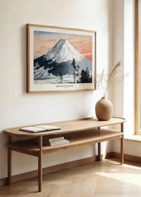 Woodblock print of snow-capped mountains and trees by Hiroaki Takahashi-2