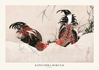 Two fighting roosters in a detailed Japanese woodcut style-1