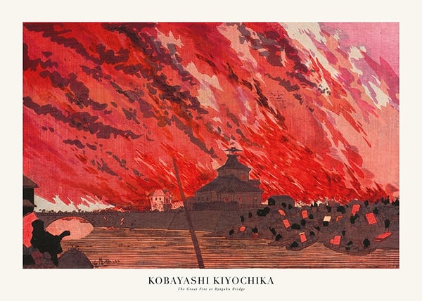 Plakāts The Great Fire At Ryōgoku Bridge By Kobayashi Kiyochika