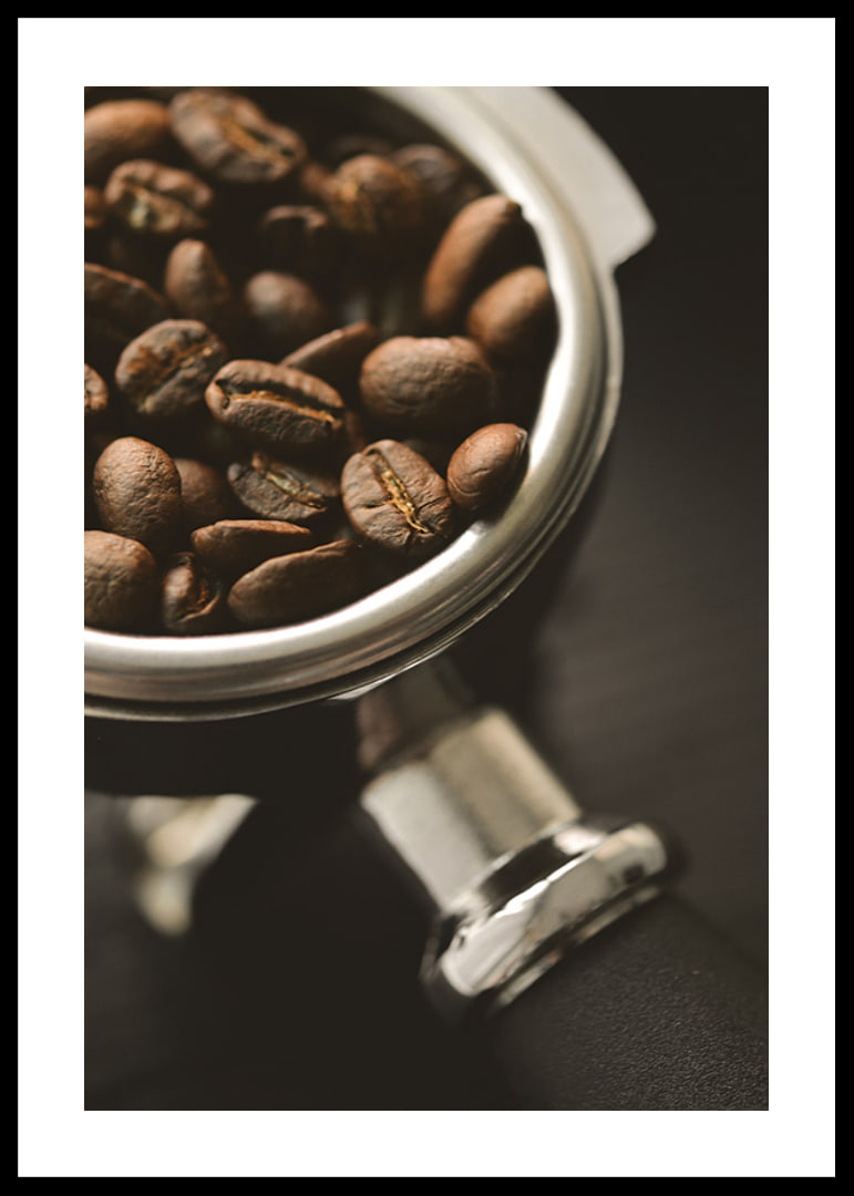 Photograph of espresso machine portafilter with coffee beans-12
