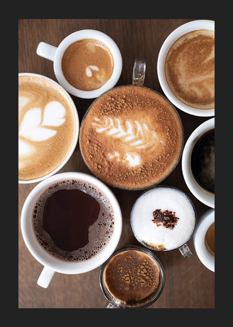 Photograph of different coffee cups with varying brews-12