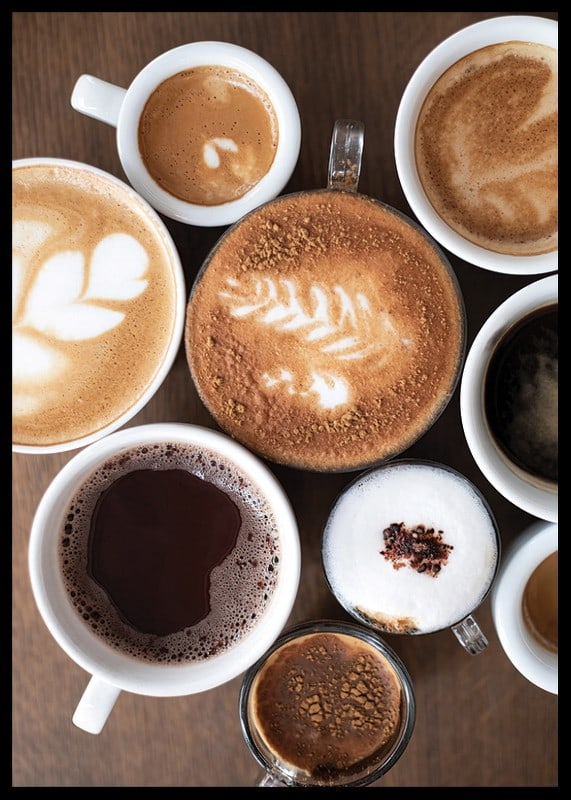 Photograph of different coffee cups with varying brews-12
