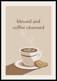 Ilustrēta kafijas krūze ar sirds formas tvaikiem un kūku bēšos toņos-2