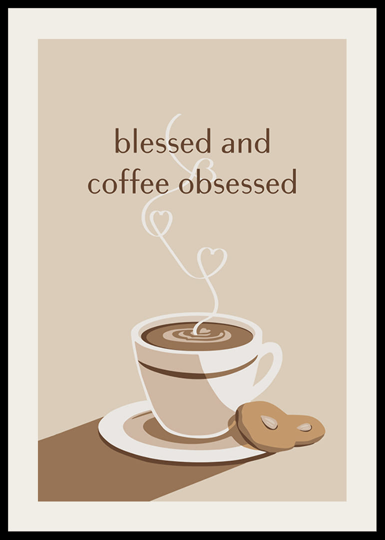 Ilustrēta kafijas krūze ar sirds formas tvaikiem un kūku bēšos toņos-12