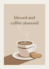 Ilustrēta kafijas krūze ar sirds formas tvaikiem un kūku bēšos toņos-3