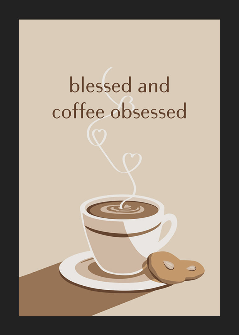 Ilustrēta kafijas krūze ar sirds formas tvaikiem un kūku bēšos toņos-12