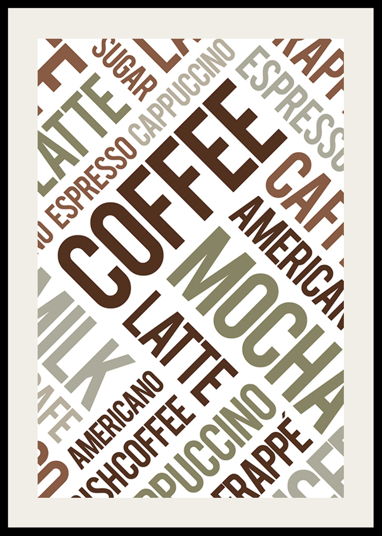Typographic collection of coffee terms in brown and green-12