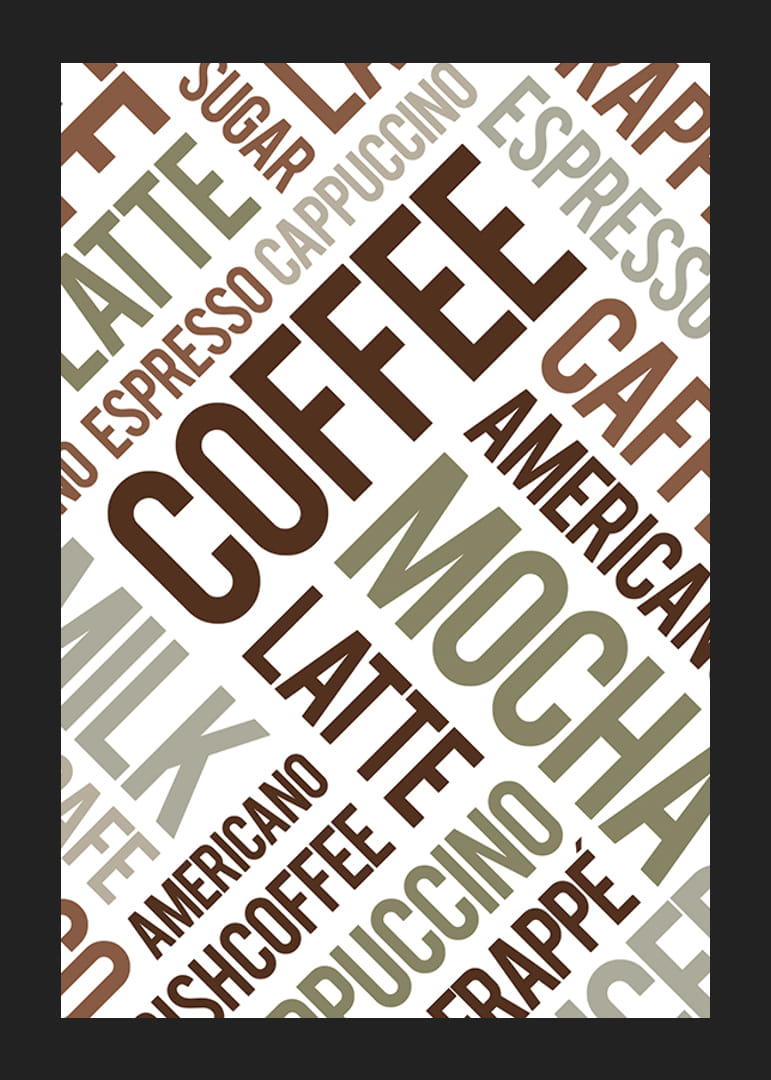 Typografisk samling af kaffeudtryk i brunt og grønt-12