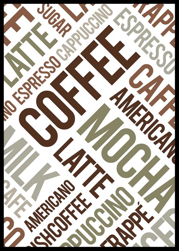 Typographic collection of coffee terms in brown and green-12