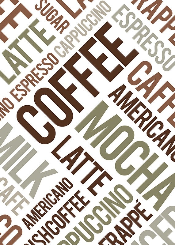 Typographic collection of coffee terms in brown and green-12