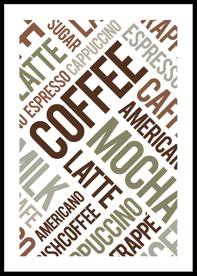 Typographic collection of coffee terms in brown and green-12
